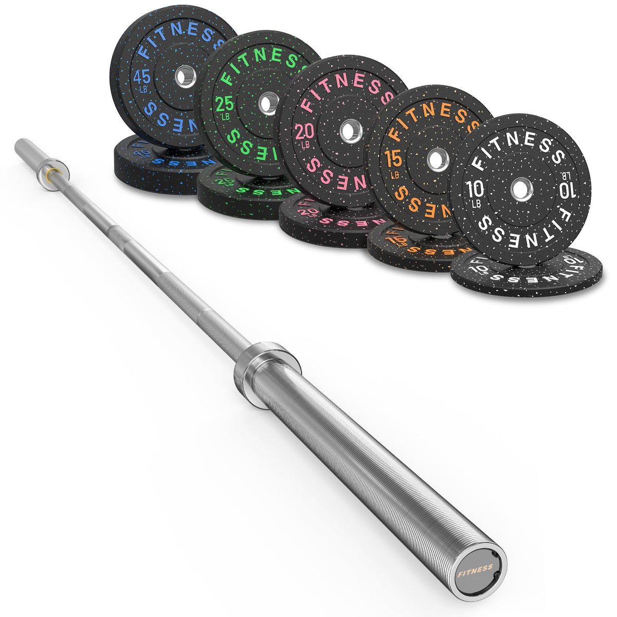 HANDBODE Olympic Barbell Set with Bumper Plates & Plate Rack