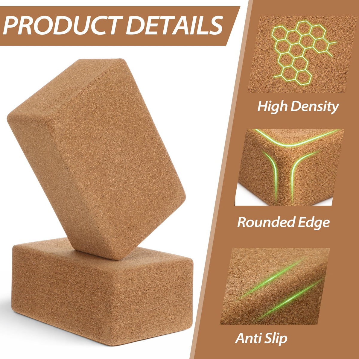 Leitee 6-Piece Cork Yoga Block & Stretch Strap Set