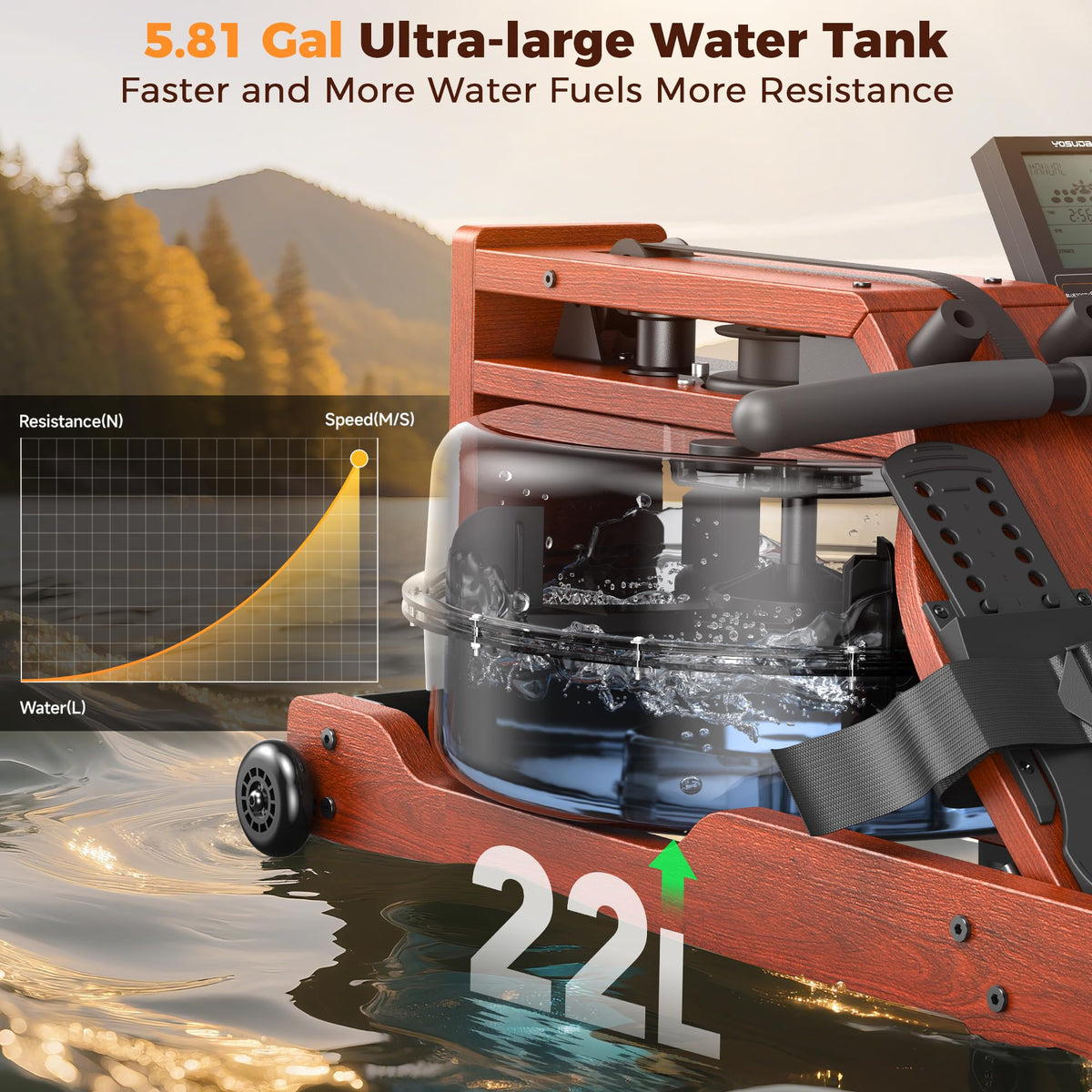 YOSUDA Foldable Water Rowing Machine with 5.8-Gal Tank