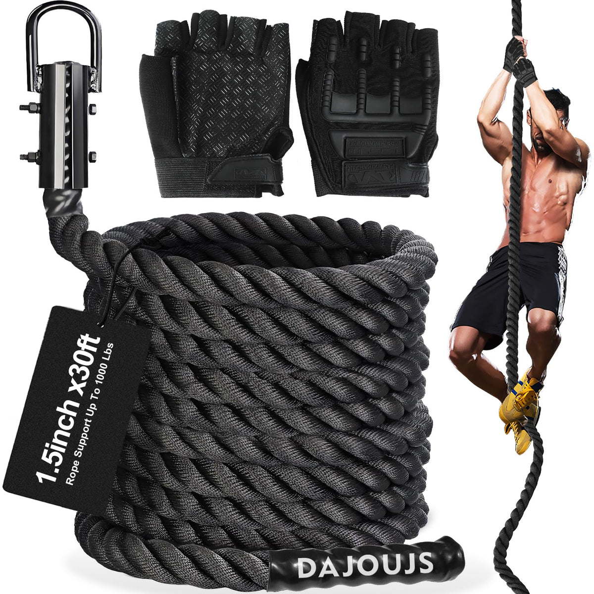 1.5-Inch Heavy-Duty Climbing Rope for Strength Training