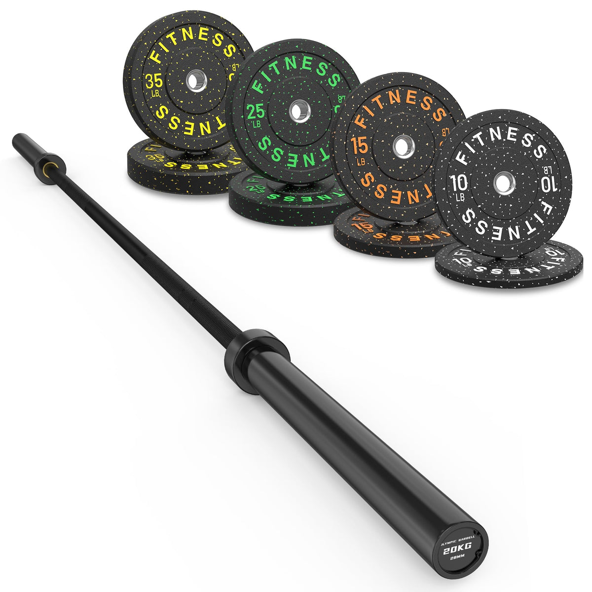 HANDBODE Olympic Barbell Set with Bumper Plates & Plate Rack