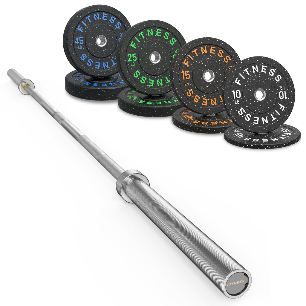 HANDBODE Olympic Barbell Set with Bumper Plates & Plate Rack