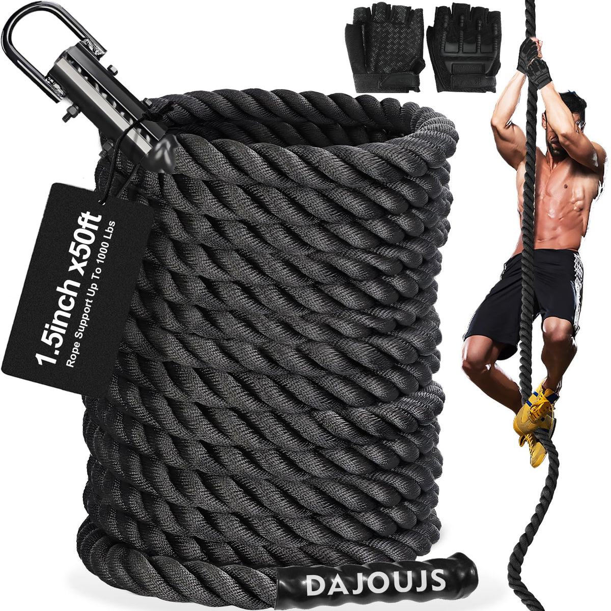 1.5-Inch Heavy-Duty Climbing Rope for Strength Training