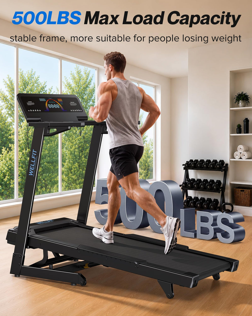 WELLFIT Foldable Heavy-Duty Treadmill with 15% Auto Incline