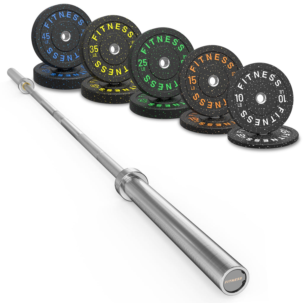 HANDBODE Olympic Barbell Set with Bumper Plates & Plate Rack