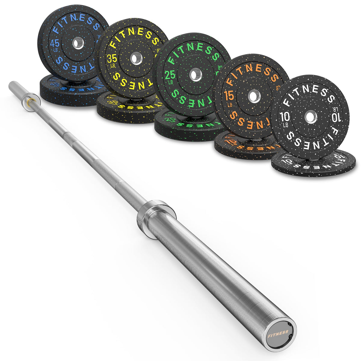 HANDBODE Olympic Barbell Set with Bumper Plates & Plate Rack
