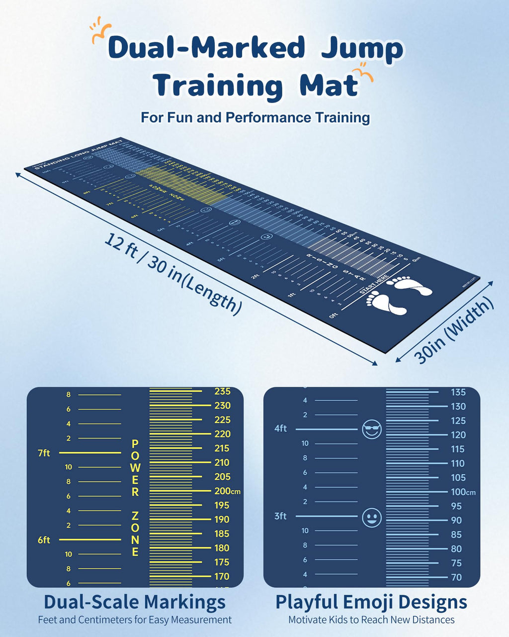 Newzela Broad Jump Training Mat with Feet & CM Markings