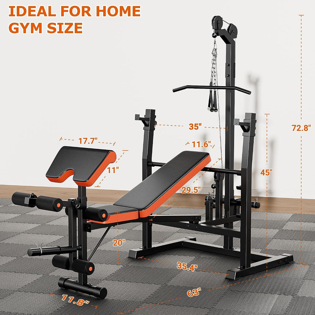 Fostoy Olympic Weight Bench with Lat Pulldown & Squat Rack