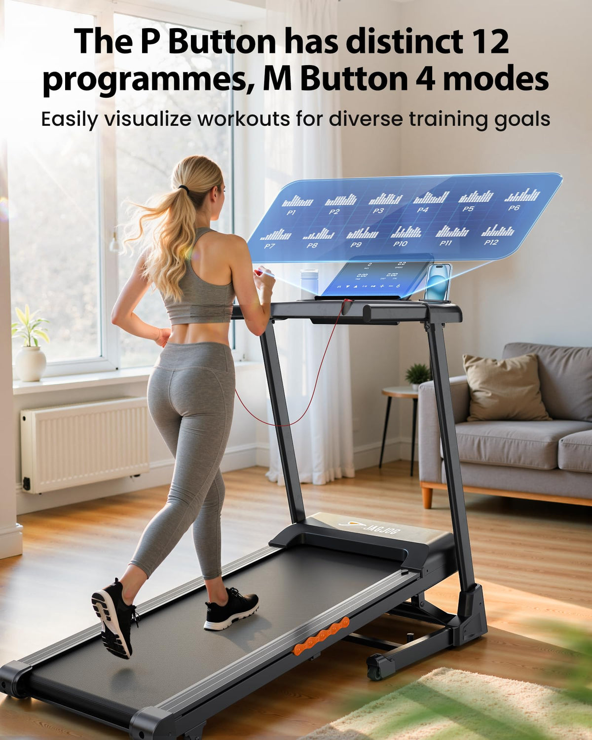 JAGJOG Foldable Treadmill with 15% Auto Incline & 8.8 MPH