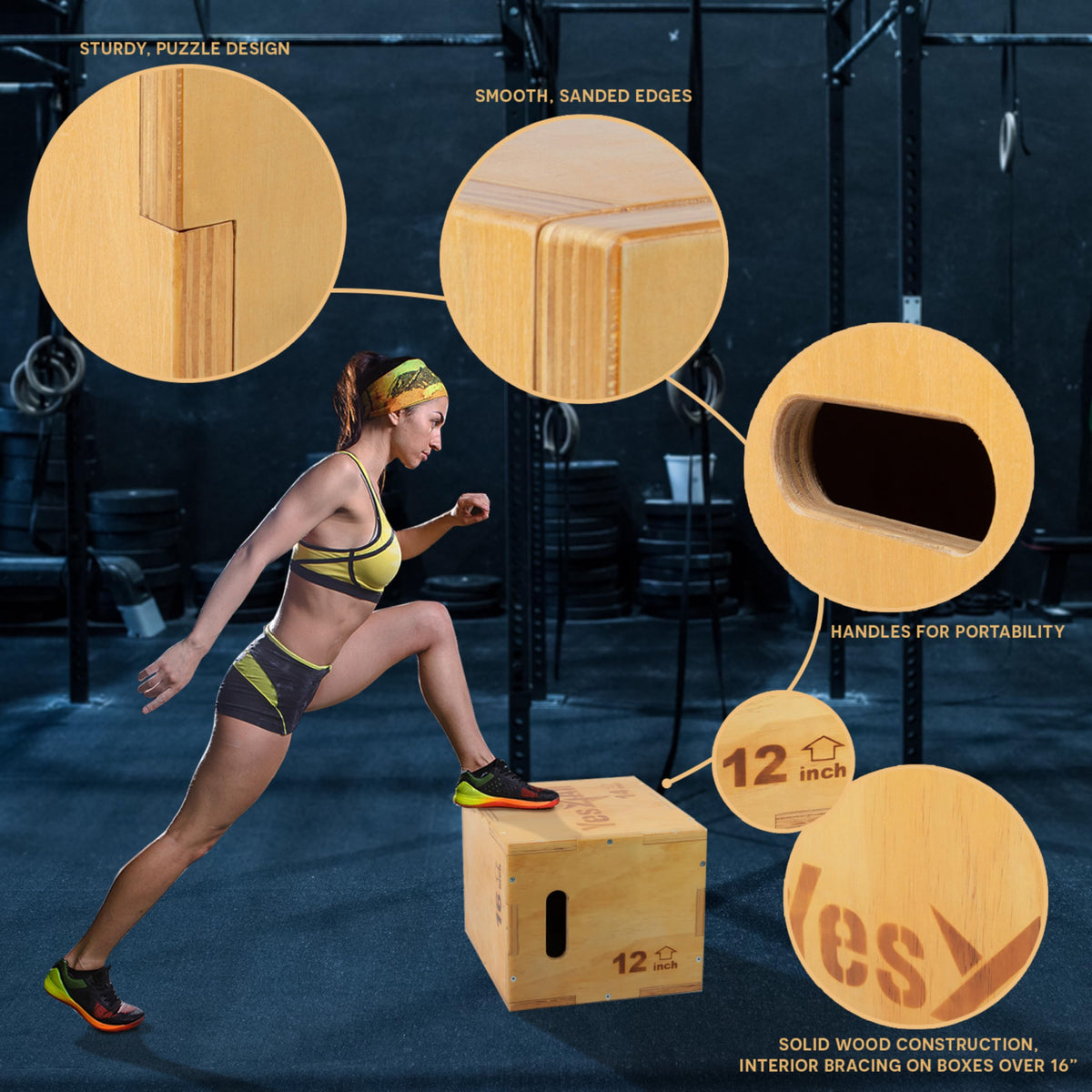 Yes4All 3-in-1 Wooden Plyometric Jump Box for Home Gym