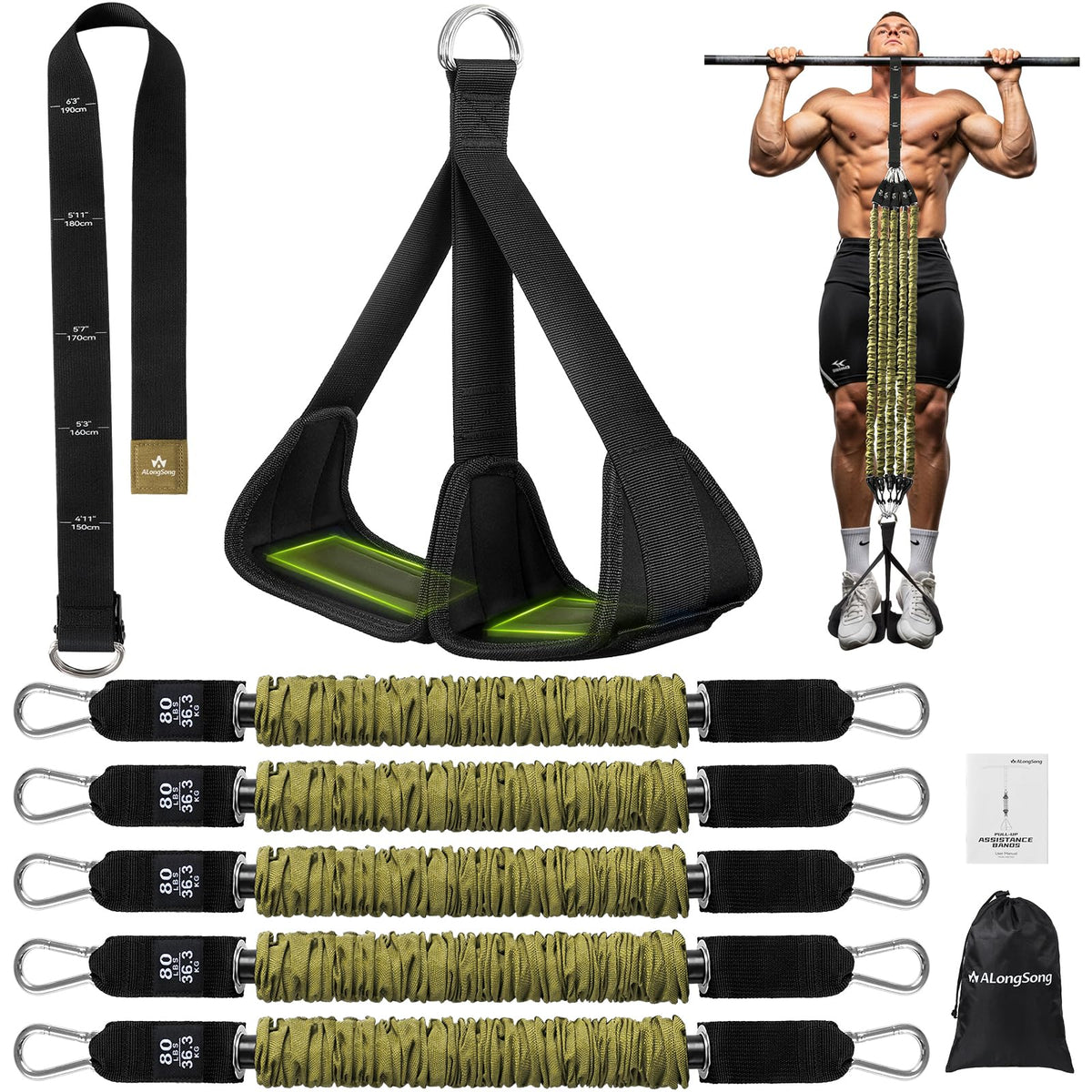 ALongSong Adjustable Pull-Up Assist Bands with Foot Pedal