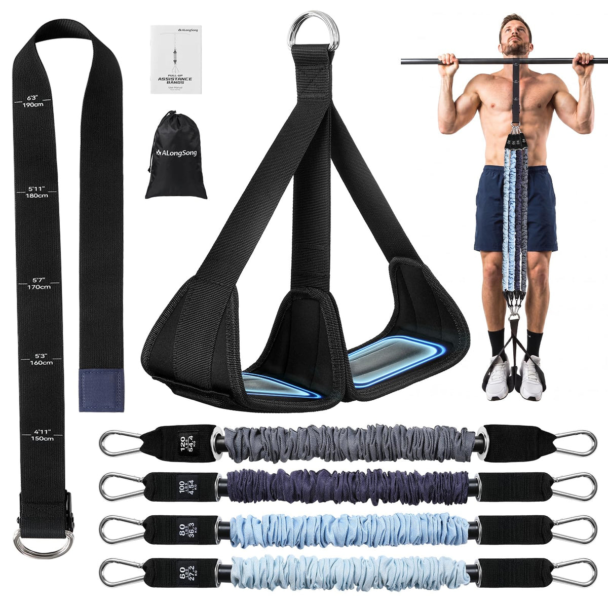 ALongSong Adjustable Pull-Up Assist Bands with Foot Pedal