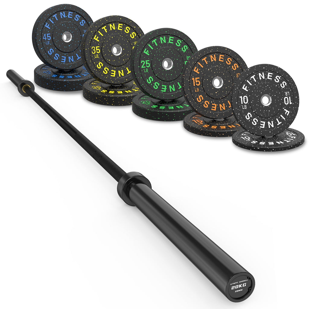 HANDBODE Olympic Barbell Set with Bumper Plates & Plate Rack