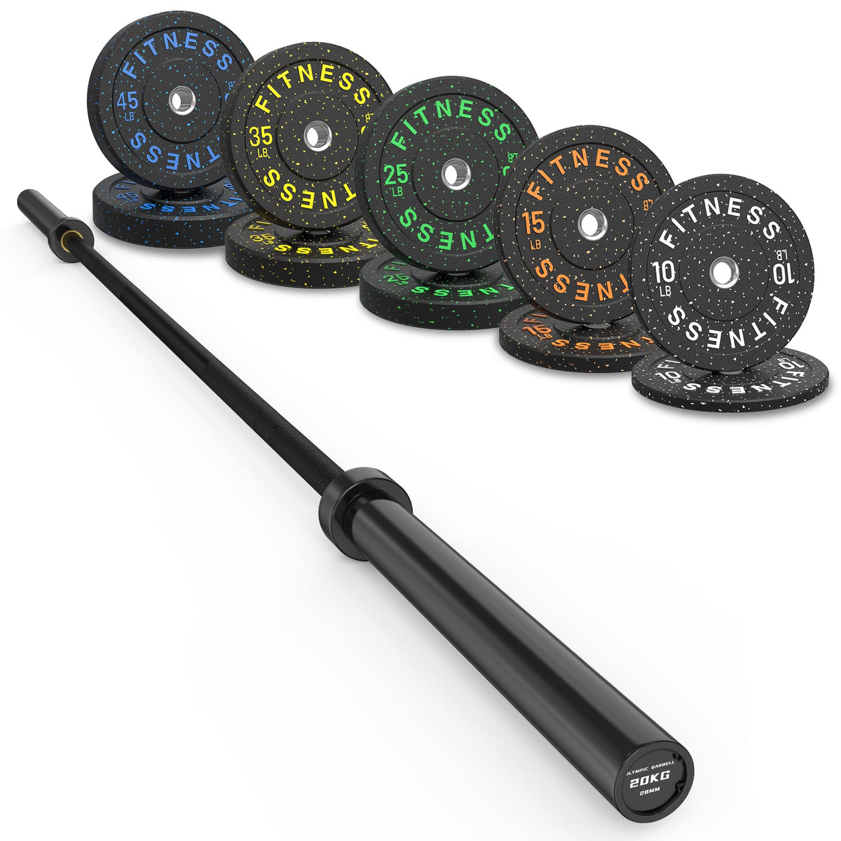 HANDBODE Olympic Barbell Set with Bumper Plates & Plate Rack