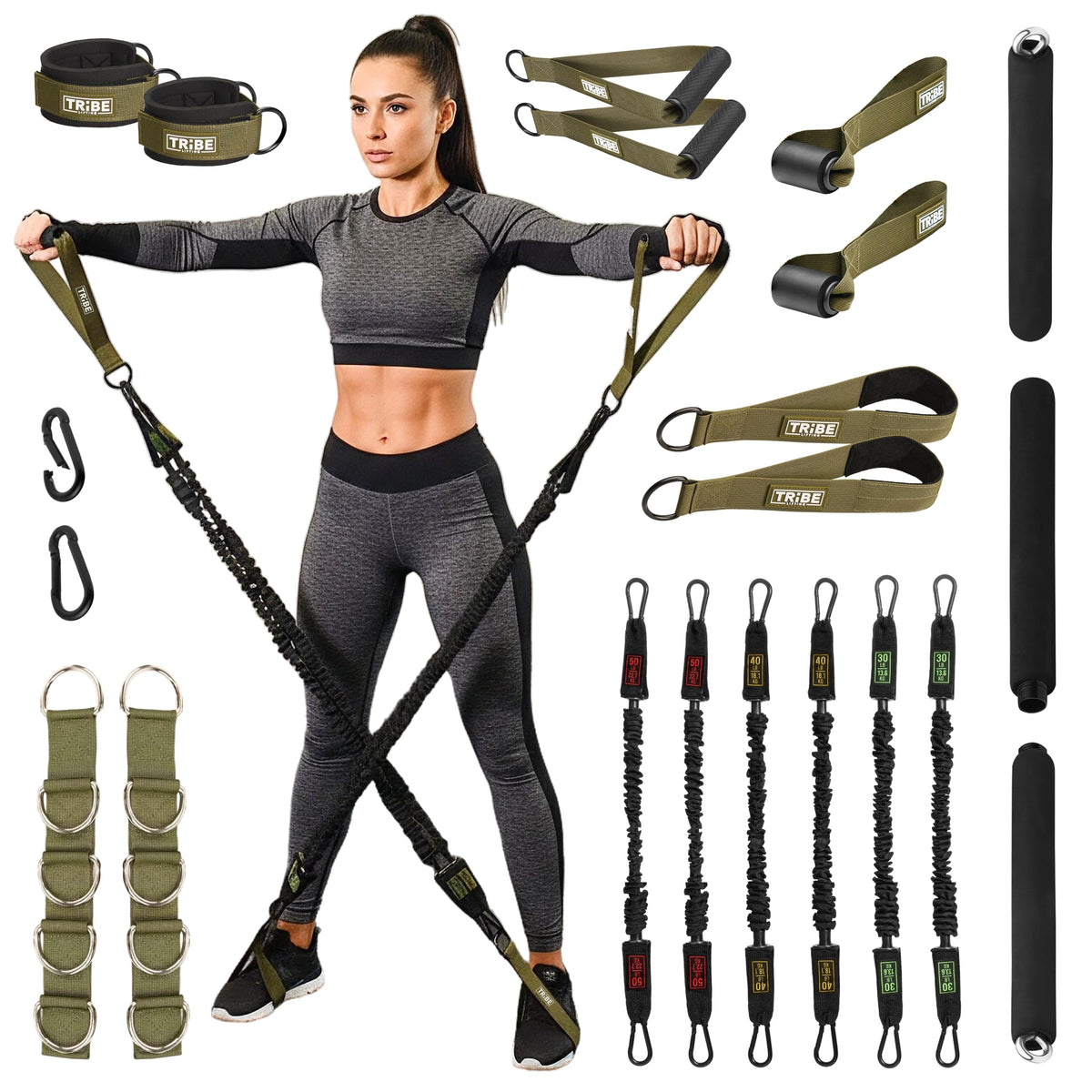 Tube Resistance Band Set with Handles, Bar & Door Anchor