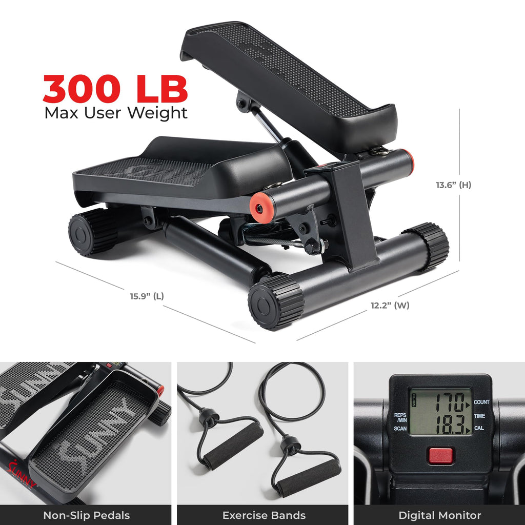 Sunny Health & Fitness Mini Stair Stepper with Resistance Bands