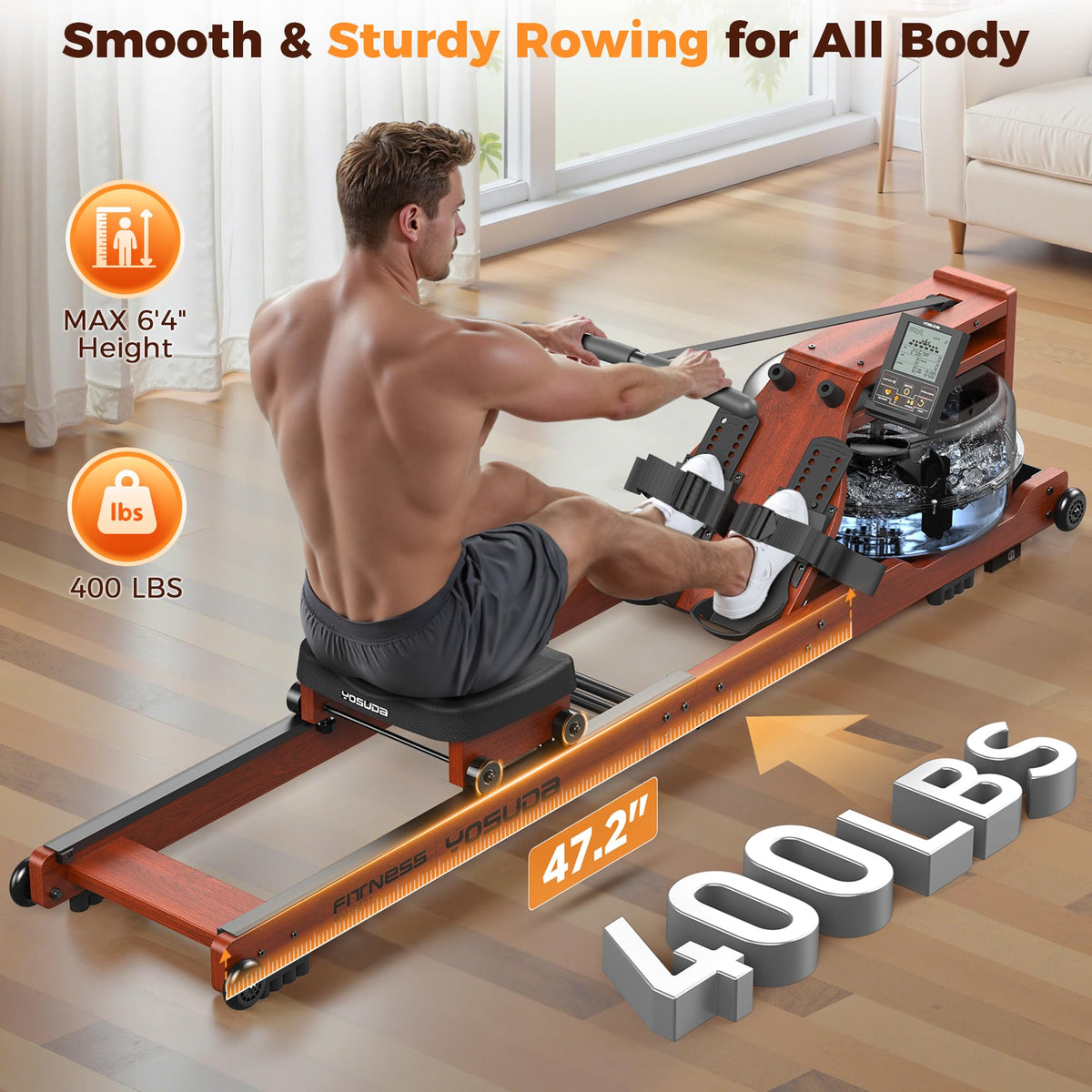 YOSUDA Foldable Water Rowing Machine with 5.8-Gal Tank