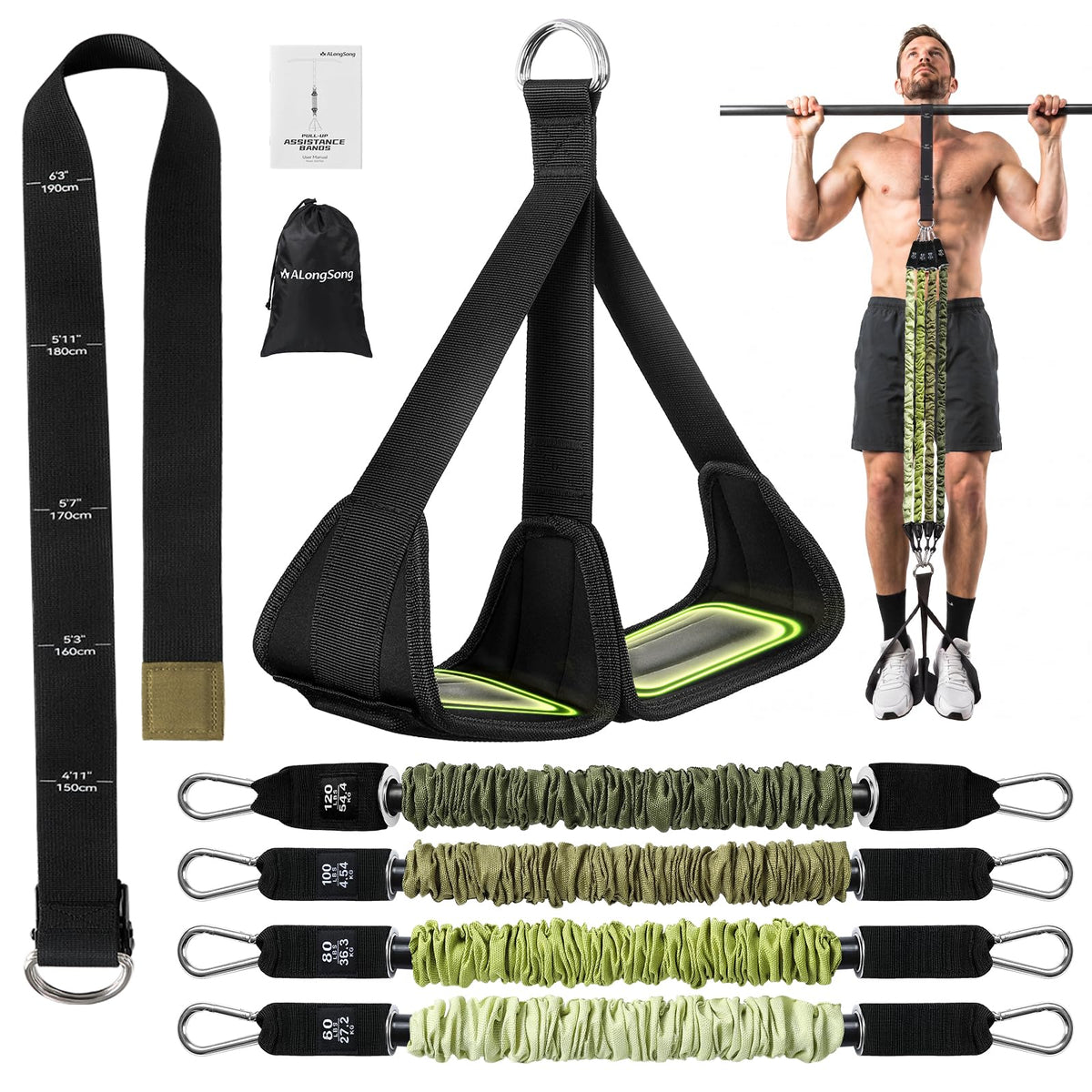 ALongSong Adjustable Pull-Up Assist Bands with Foot Pedal