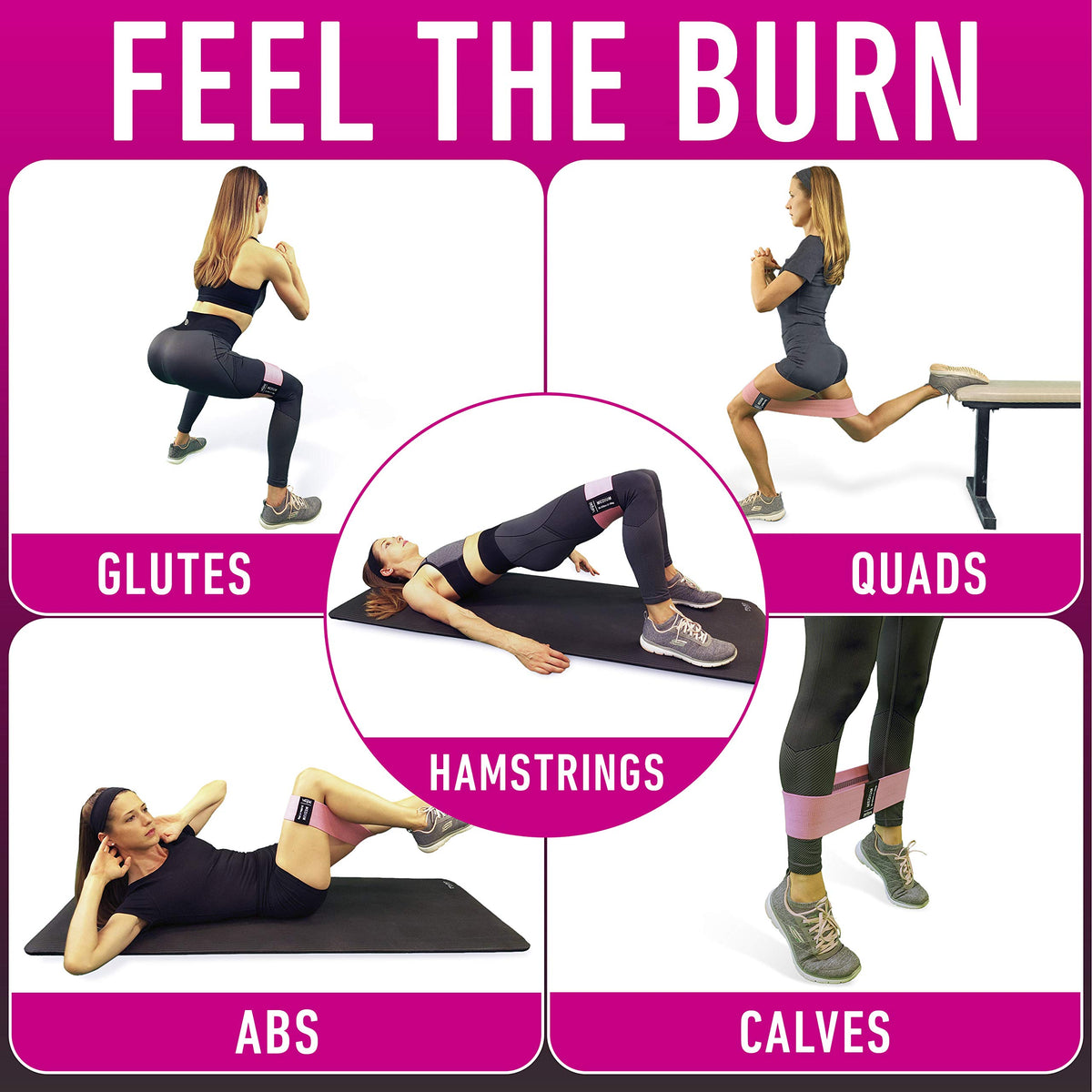 4-Piece Fabric Resistance Bands for Legs, Hips & Glutes