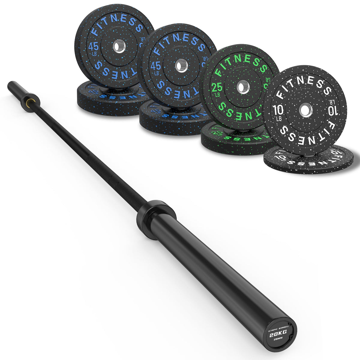HANDBODE Olympic Barbell Set with Bumper Plates & Plate Rack