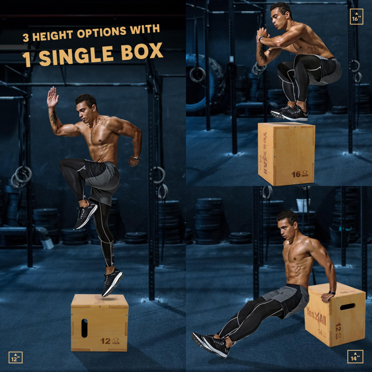 Yes4All 3-in-1 Wooden Plyometric Jump Box for Home Gym