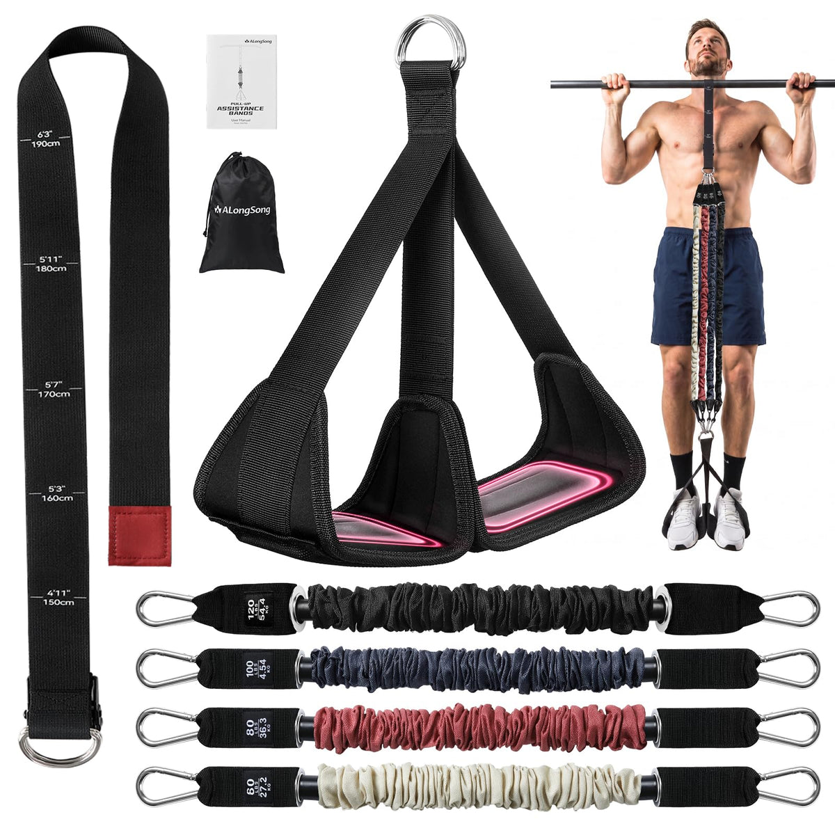 ALongSong Adjustable Pull-Up Assist Bands with Foot Pedal