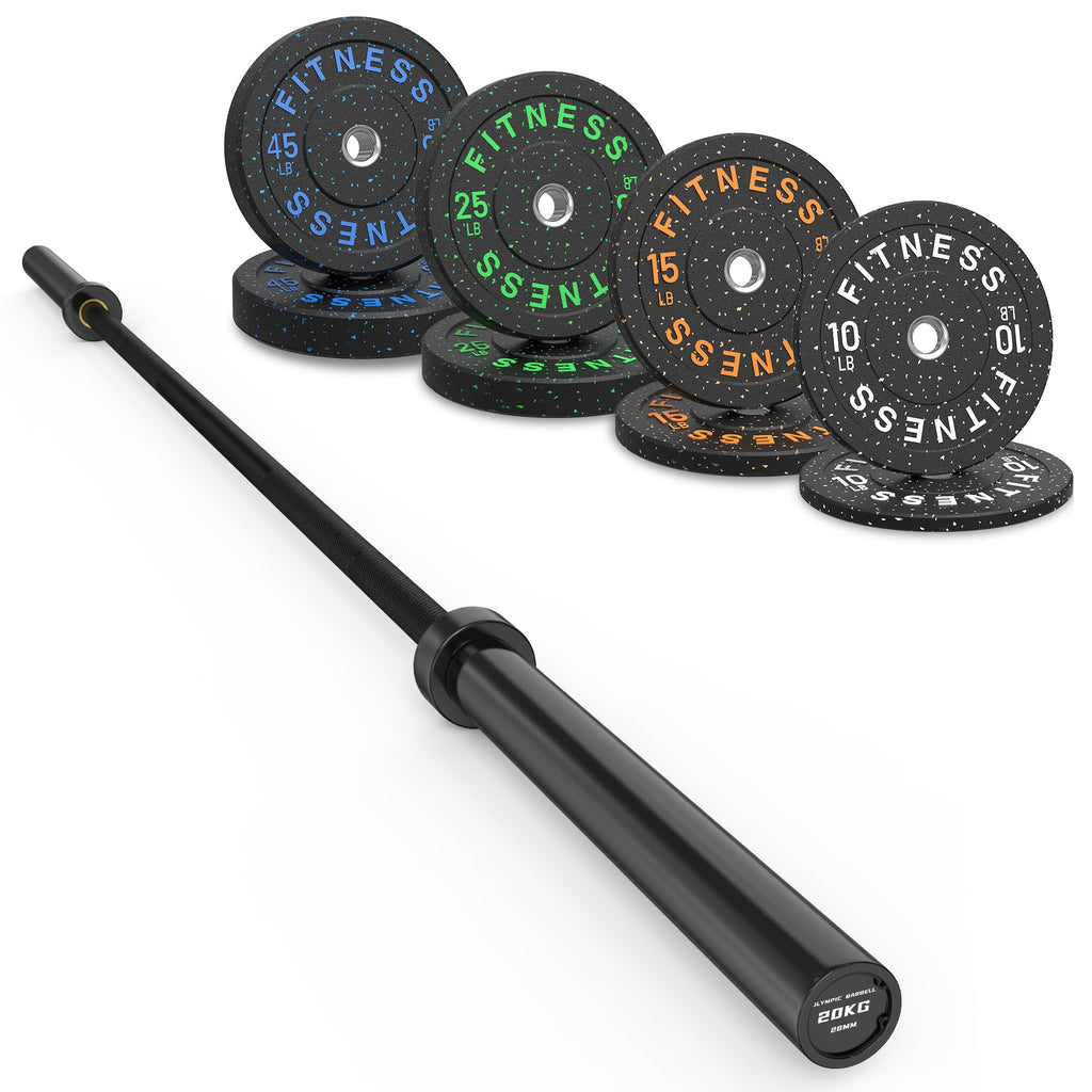 HANDBODE Olympic Barbell Set with Bumper Plates & Plate Rack