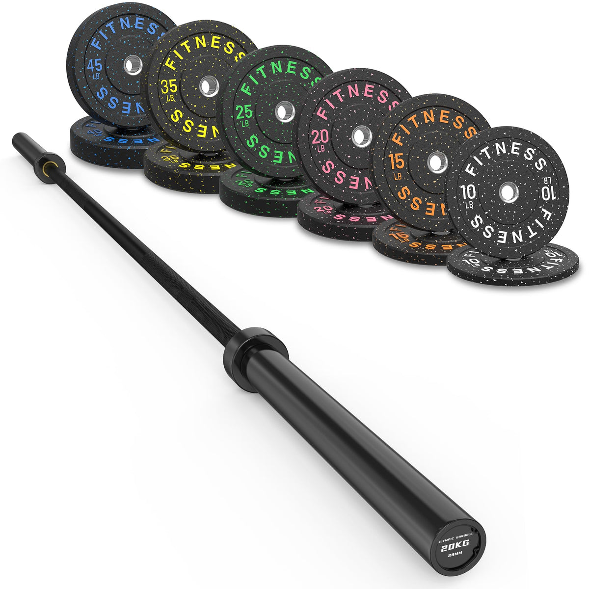 HANDBODE Olympic Barbell Set with Bumper Plates & Plate Rack