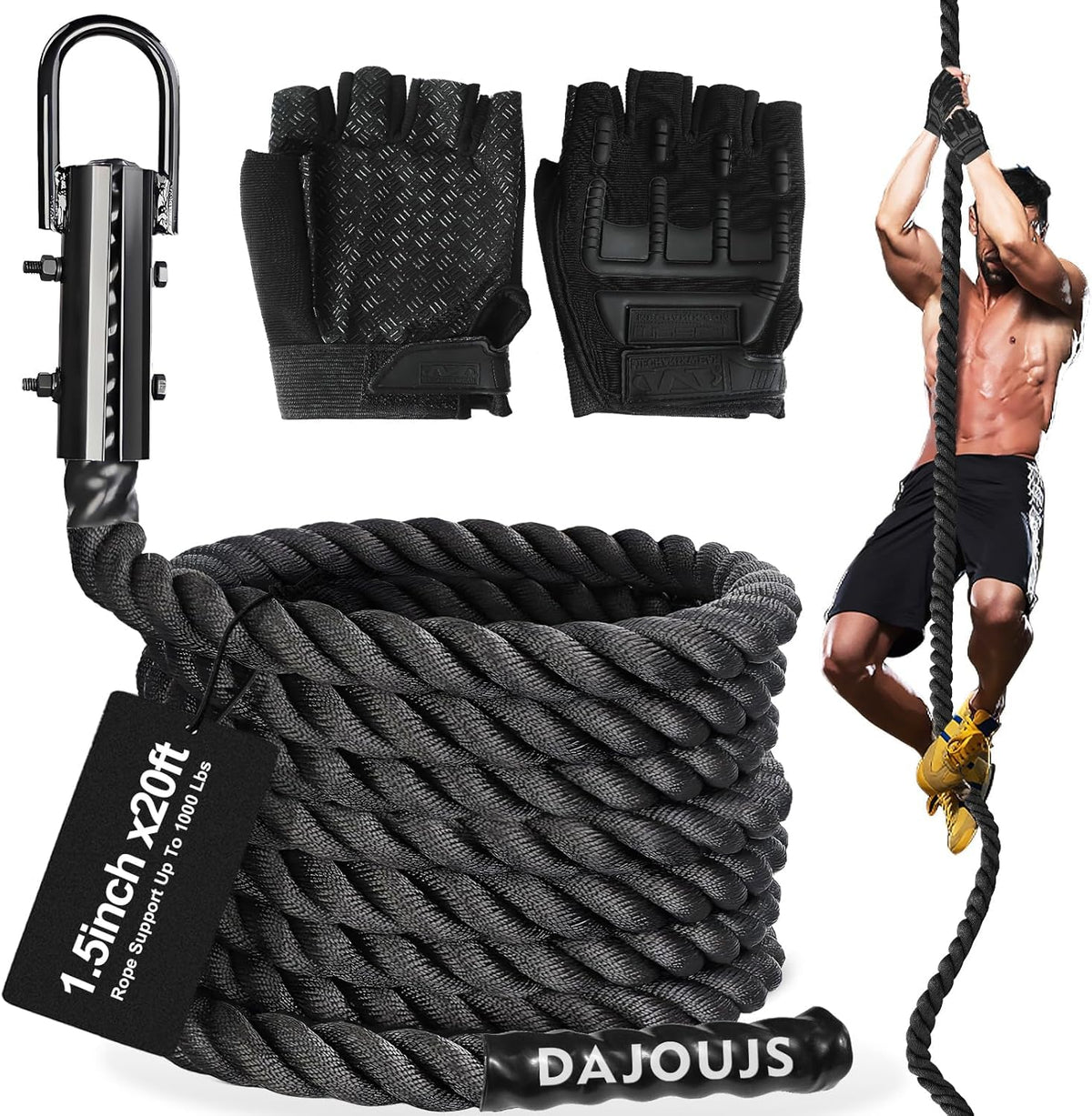 1.5-Inch Heavy-Duty Climbing Rope for Strength Training