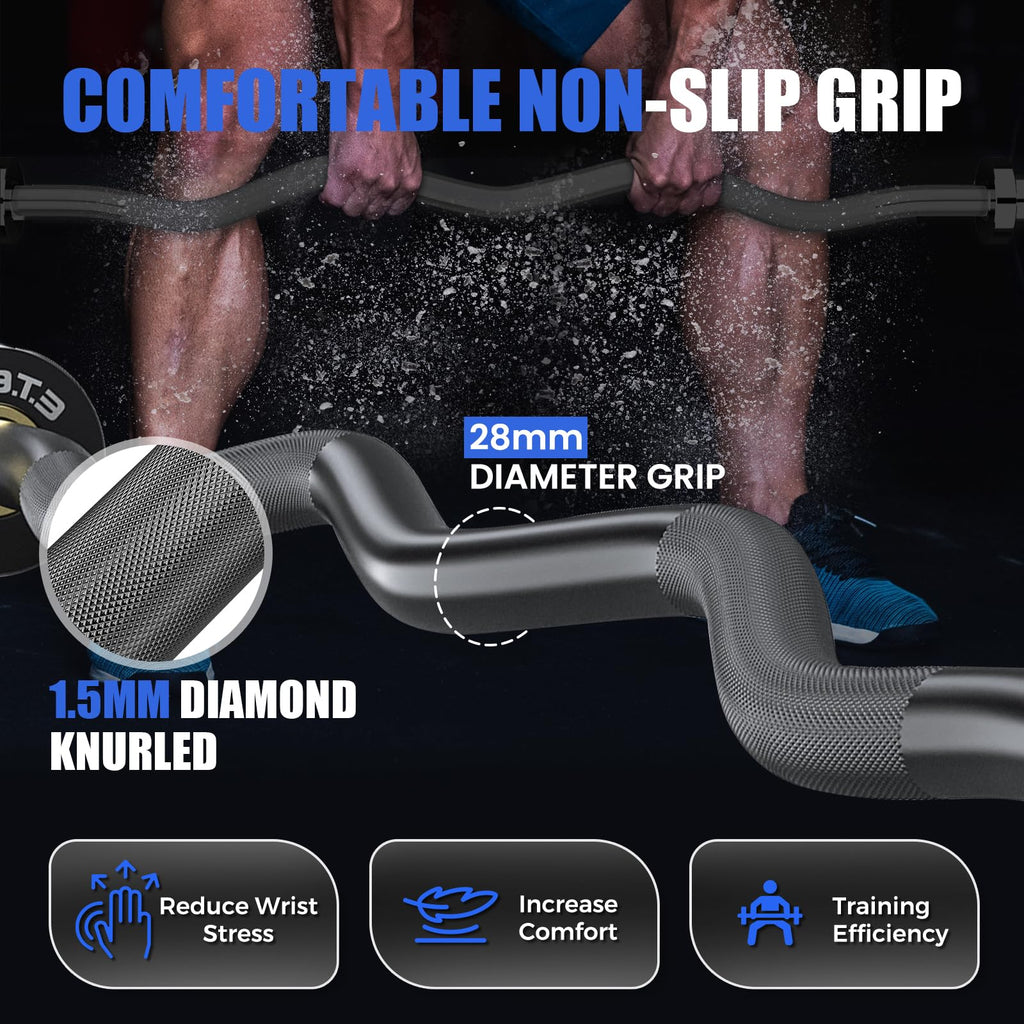 E.T.ENERGIC 47-Inch Solid Steel Olympic Curl Bar 700 lb