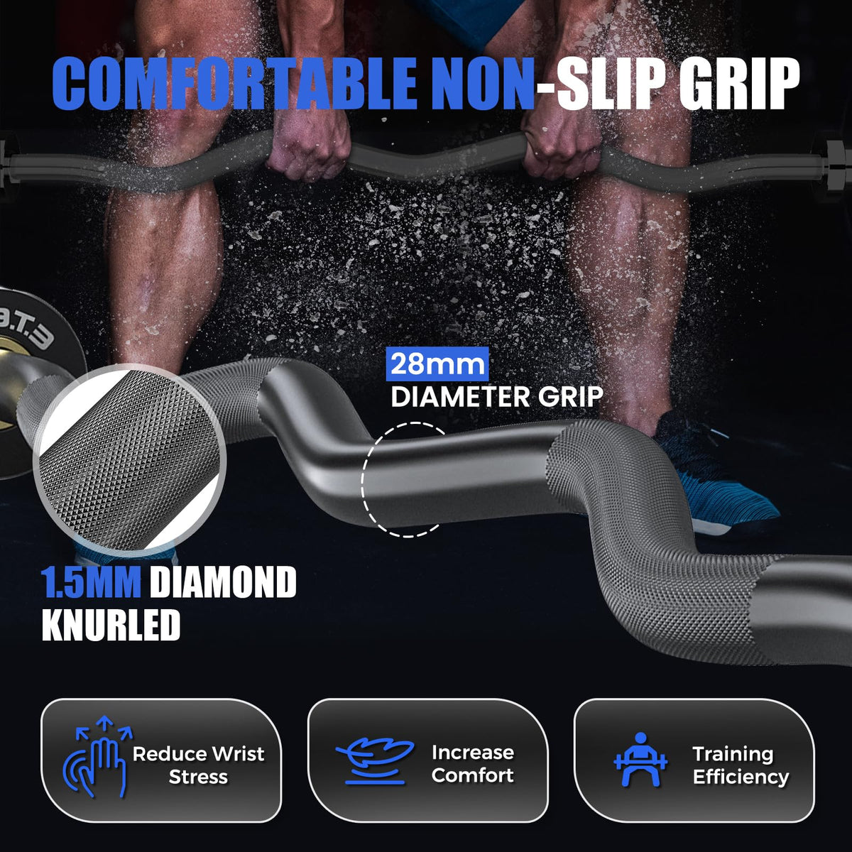E.T.ENERGIC 47-Inch Solid Steel Olympic Curl Bar 700 lb