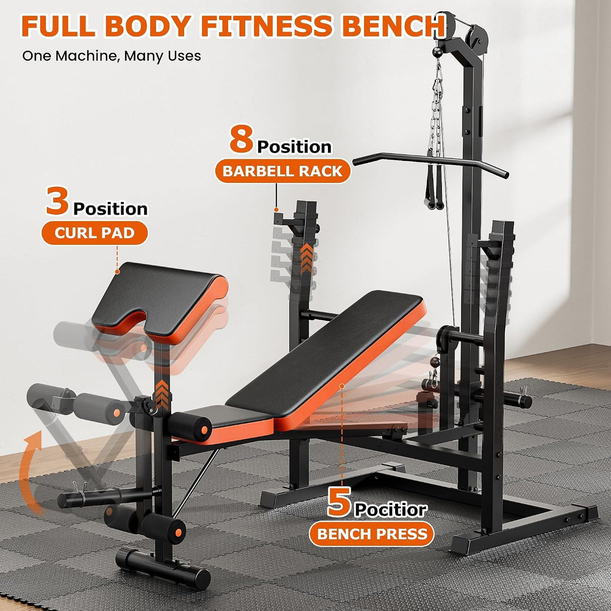 Fostoy Olympic Weight Bench with Lat Pulldown & Squat Rack