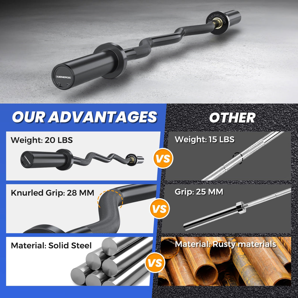 E.T.ENERGIC 47-Inch Solid Steel Olympic Curl Bar 700 lb