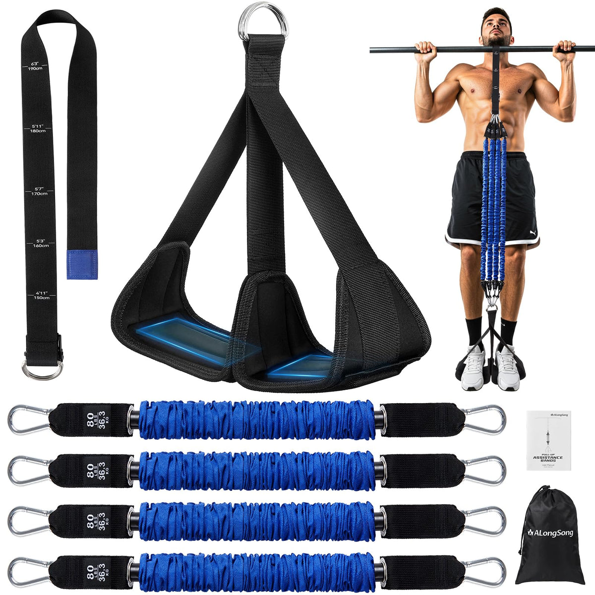 ALongSong Adjustable Pull-Up Assist Bands with Foot Pedal