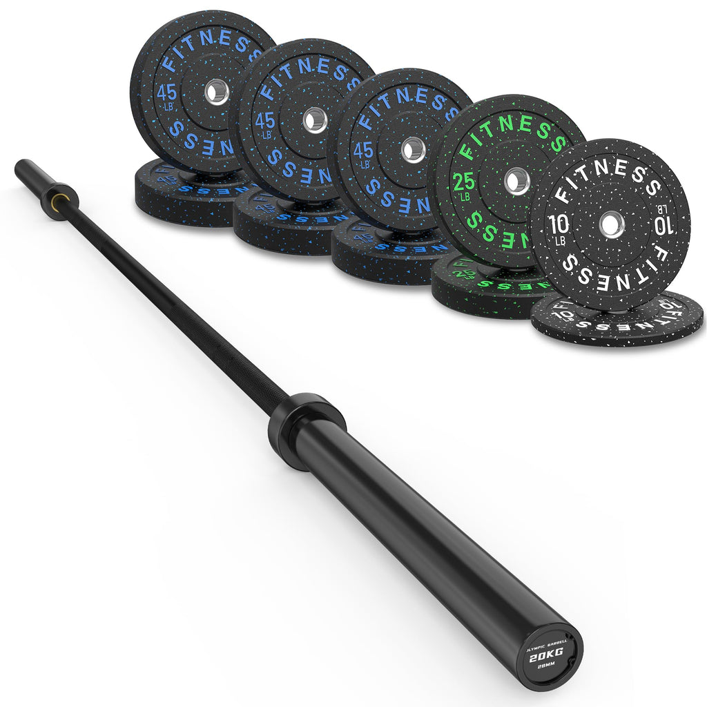 HANDBODE Olympic Barbell Set with Bumper Plates & Plate Rack