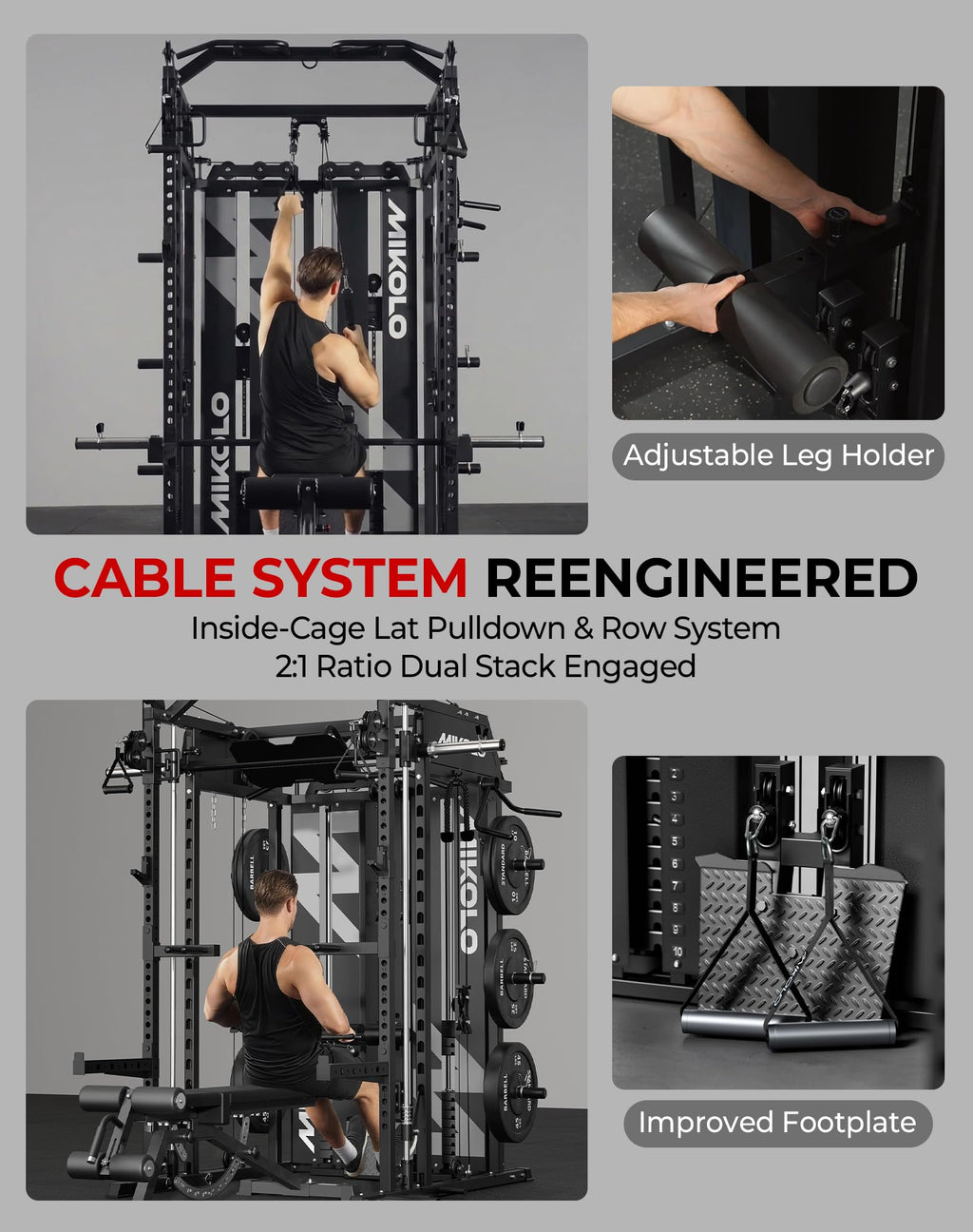 Mikolo Smith Machine with Weight Stack & Cable Crossover