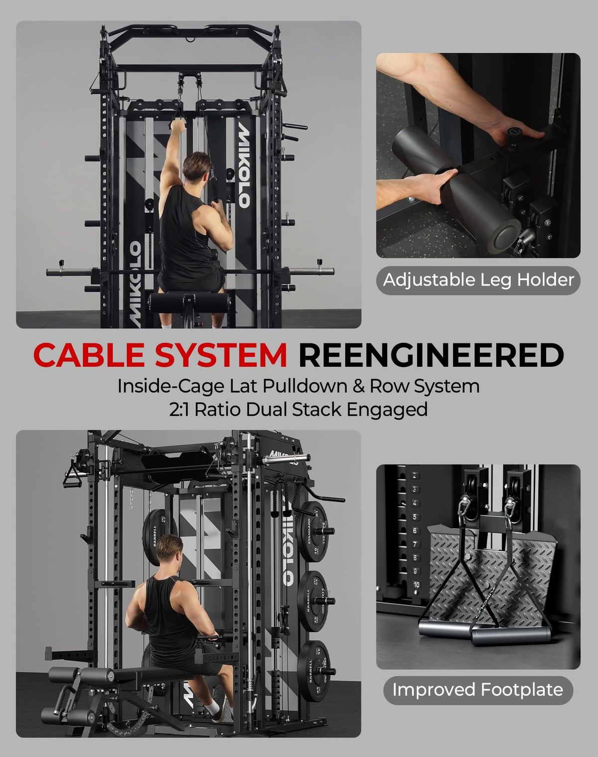 Mikolo Smith Machine with Weight Stack & Cable Crossover