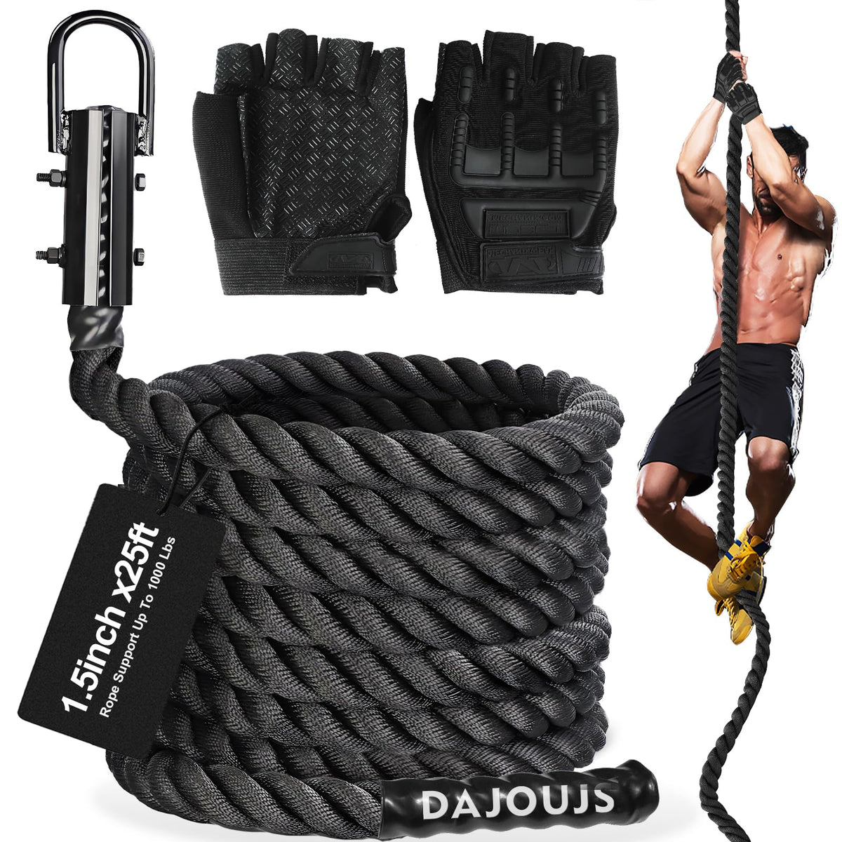 1.5-Inch Heavy-Duty Climbing Rope for Strength Training