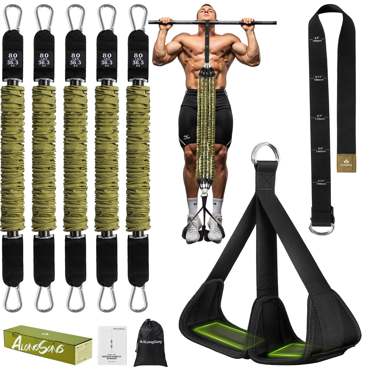 ALongSong Adjustable Pull-Up Assist Bands with Foot Pedal
