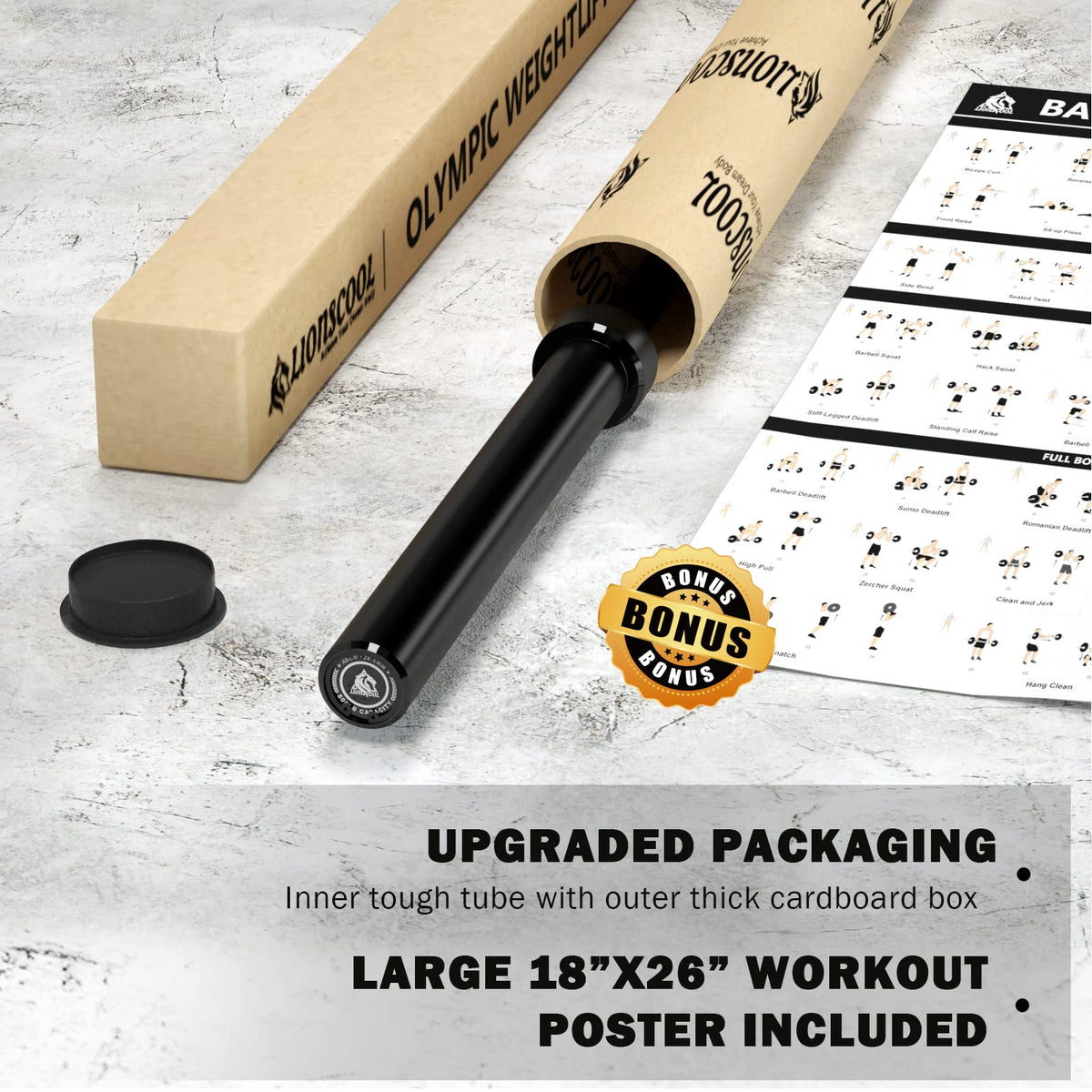 LIONSCOOL 7FT Olympic Barbell for Strength Training