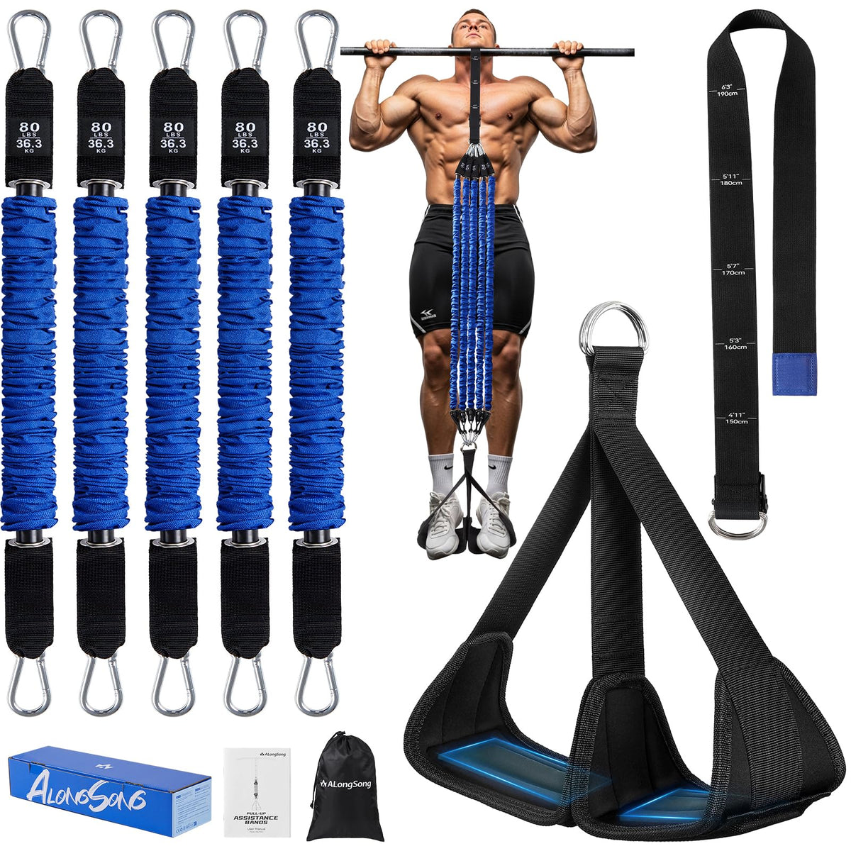ALongSong Adjustable Pull-Up Assist Bands with Foot Pedal