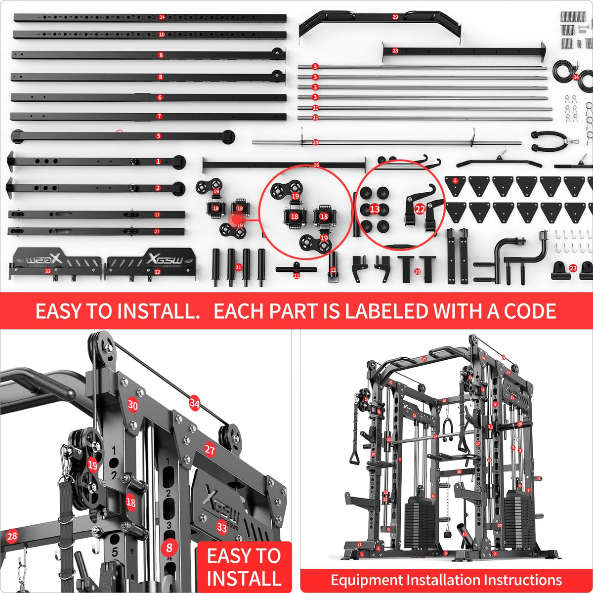 XGSW Smith Machine with Weight Stack & Cable Crossover System