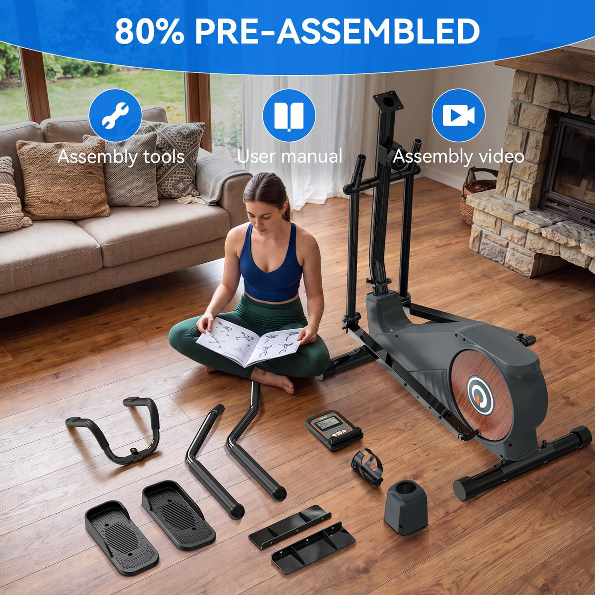 15.5-Inch Stride Elliptical Exercise Machine for Home