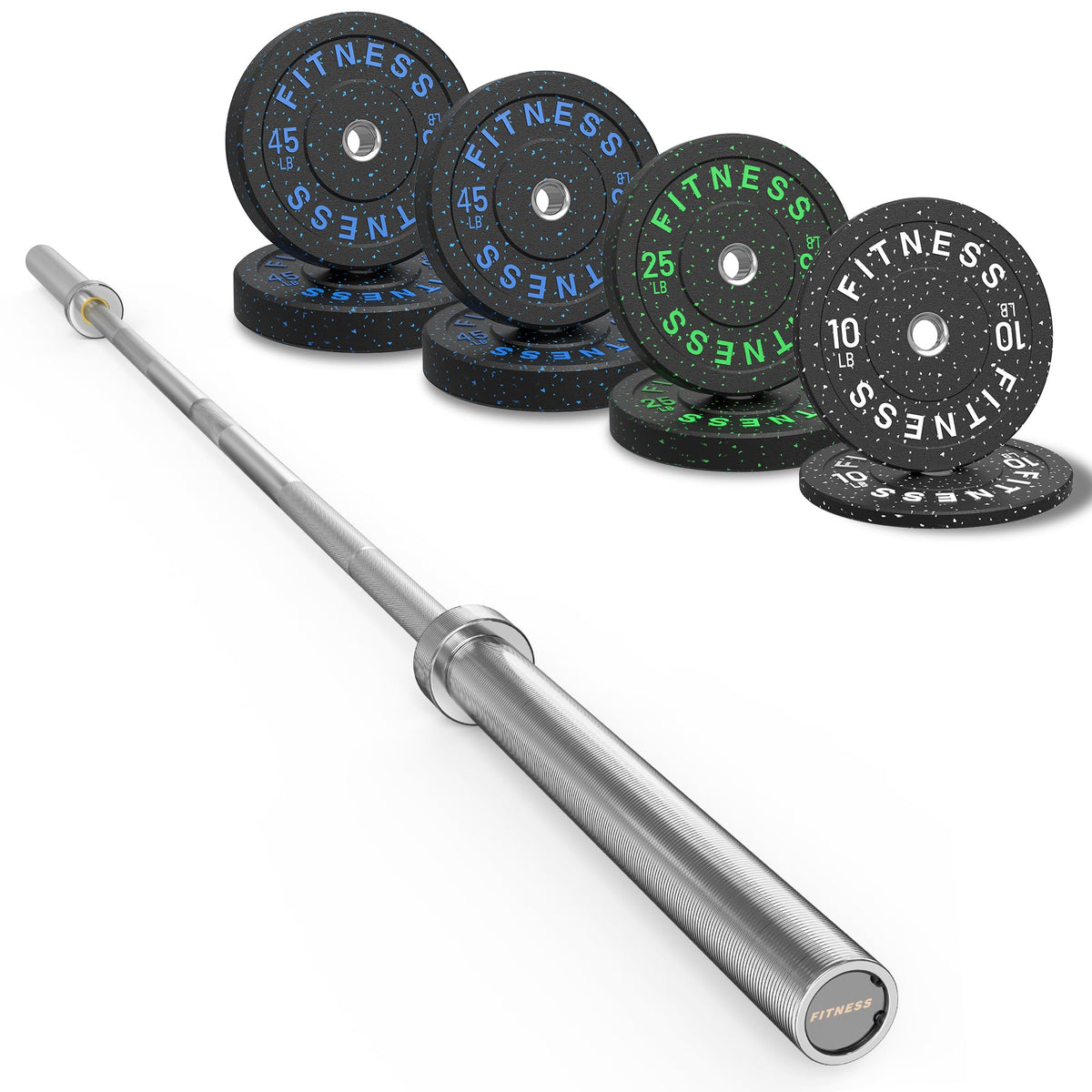 HANDBODE Olympic Barbell Set with Bumper Plates & Plate Rack