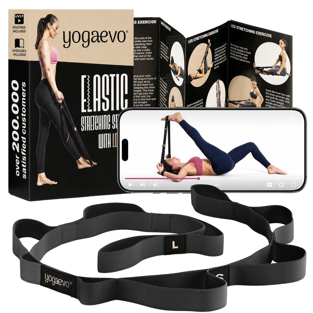 YogaEVO Elastic Stretching Strap with Loops for Therapy
