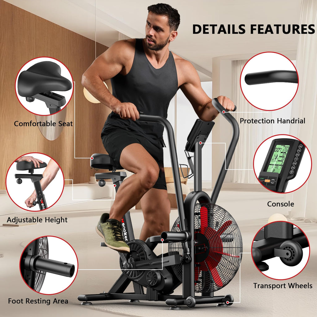 Wenoker Air Exercise Bike with Smart App & Dual-Action Handlebars