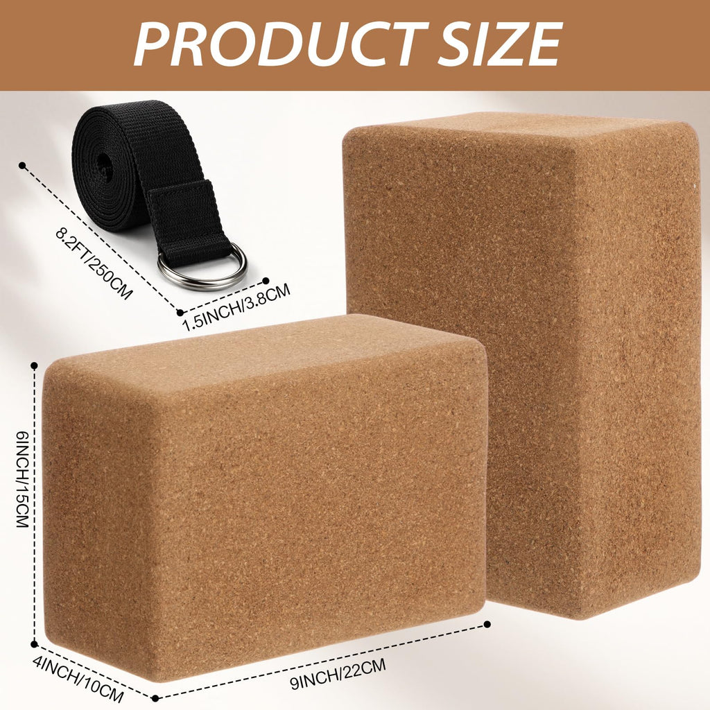 Leitee 6-Piece Cork Yoga Block & Stretch Strap Set