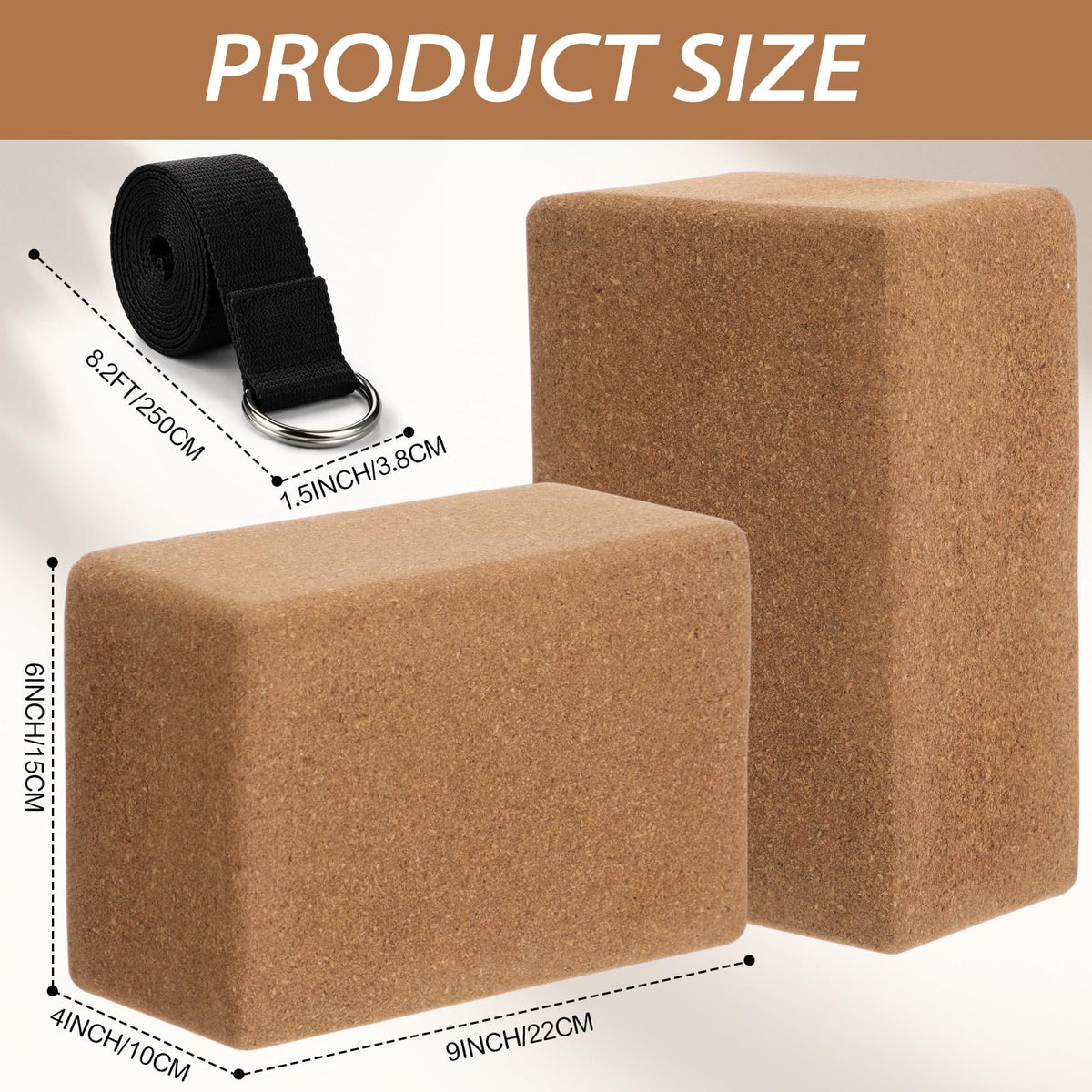 Leitee 6-Piece Cork Yoga Block & Stretch Strap Set