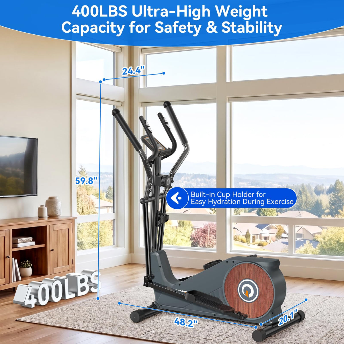 15.5-Inch Stride Elliptical Exercise Machine for Home