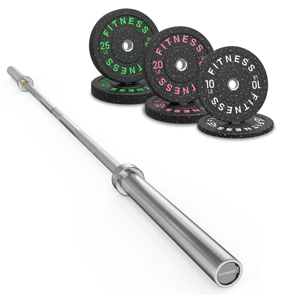 HANDBODE Olympic Barbell Set with Bumper Plates & Plate Rack